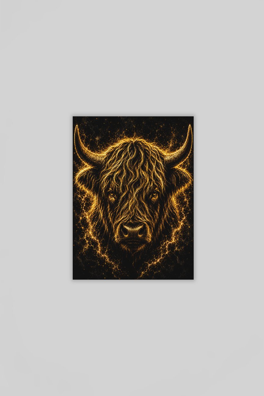 Gouden Schotse Hooglander Canvas Schilderij 75x100 cm
