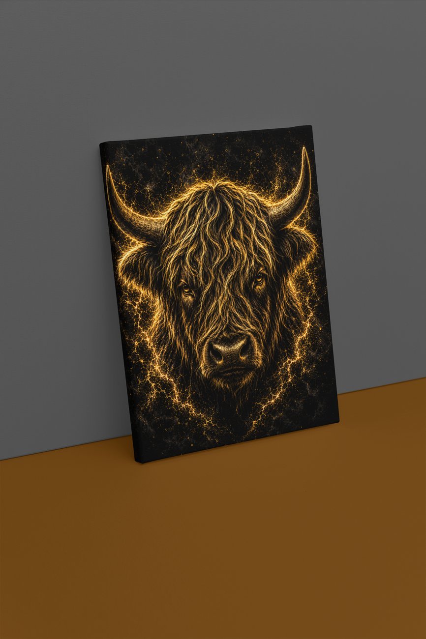 Gouden Schotse Hooglander Canvas Schilderij 75x100 cm - Afbeelding 2