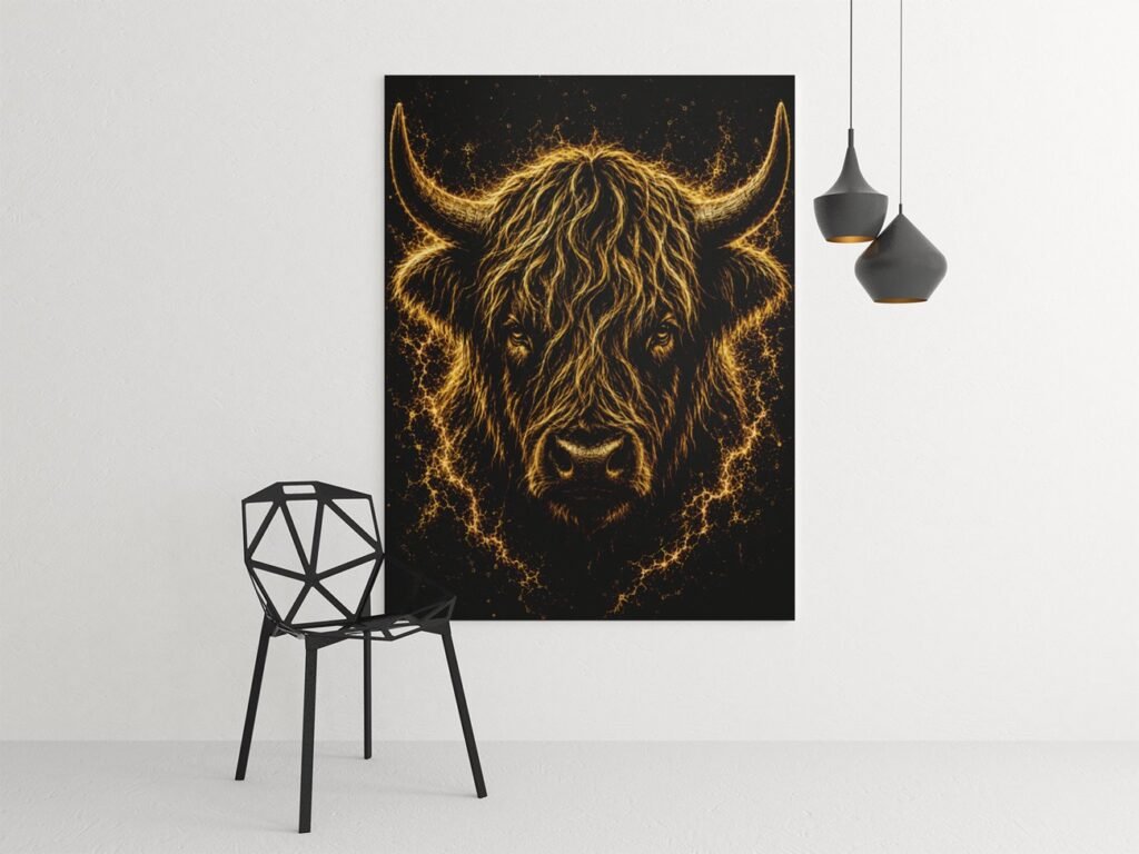 Gouden Schotse Hooglander Canvas Schilderij 75x100 cm