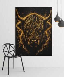 Gouden Schotse Hooglander Canvas Schilderij 75x100 cm