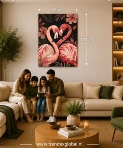 OSEFE 1033 canvas schilderij roze flamingo liefde wanddecoratie 75x100 cm e