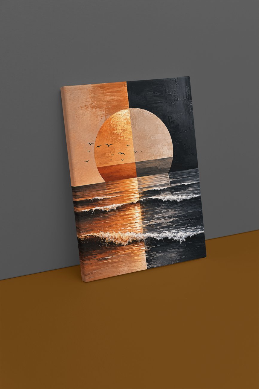 Abstracte Zonsondergang Canvas Schilderij 75x100 cm - Afbeelding 2