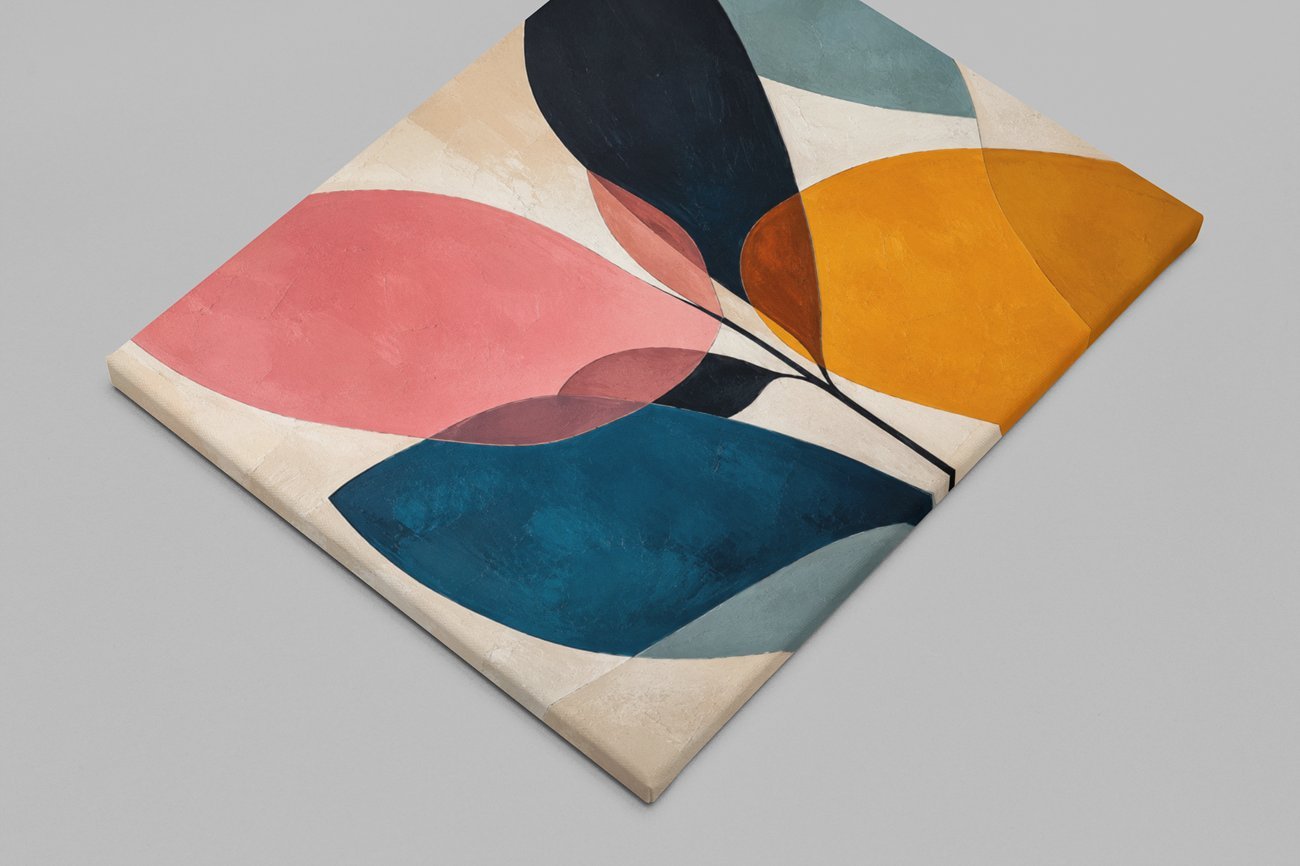 Abstracte Bladeren in Pastelkleuren Print op Canvas 100x75 cm - Afbeelding 2