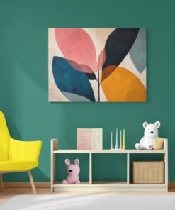 Abstracte Bladeren in Pastelkleuren Print op Canvas 100x75 cm