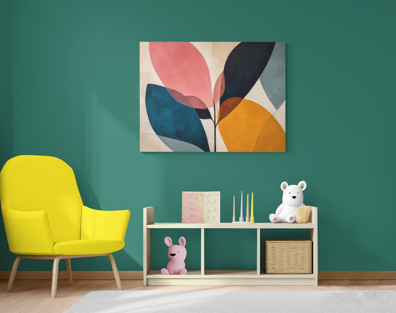Abstracte Bladeren in Pastelkleuren Print op Canvas 100x75 cm