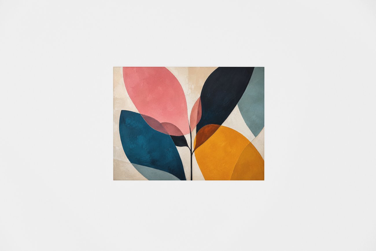 Abstracte Bladeren in Pastelkleuren Print op Canvas 100x75 cm