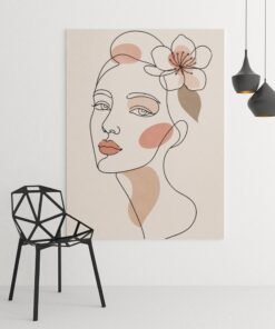 OSEFE 1040 canvas schilderij line art vrouw met bloem 75x100 cm a