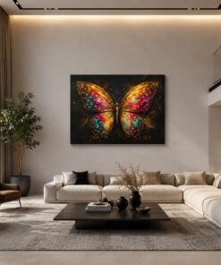 OSEFE 1041 canvas schilderij gouden vlinder op zwarte achtergrond 75x100 cm c