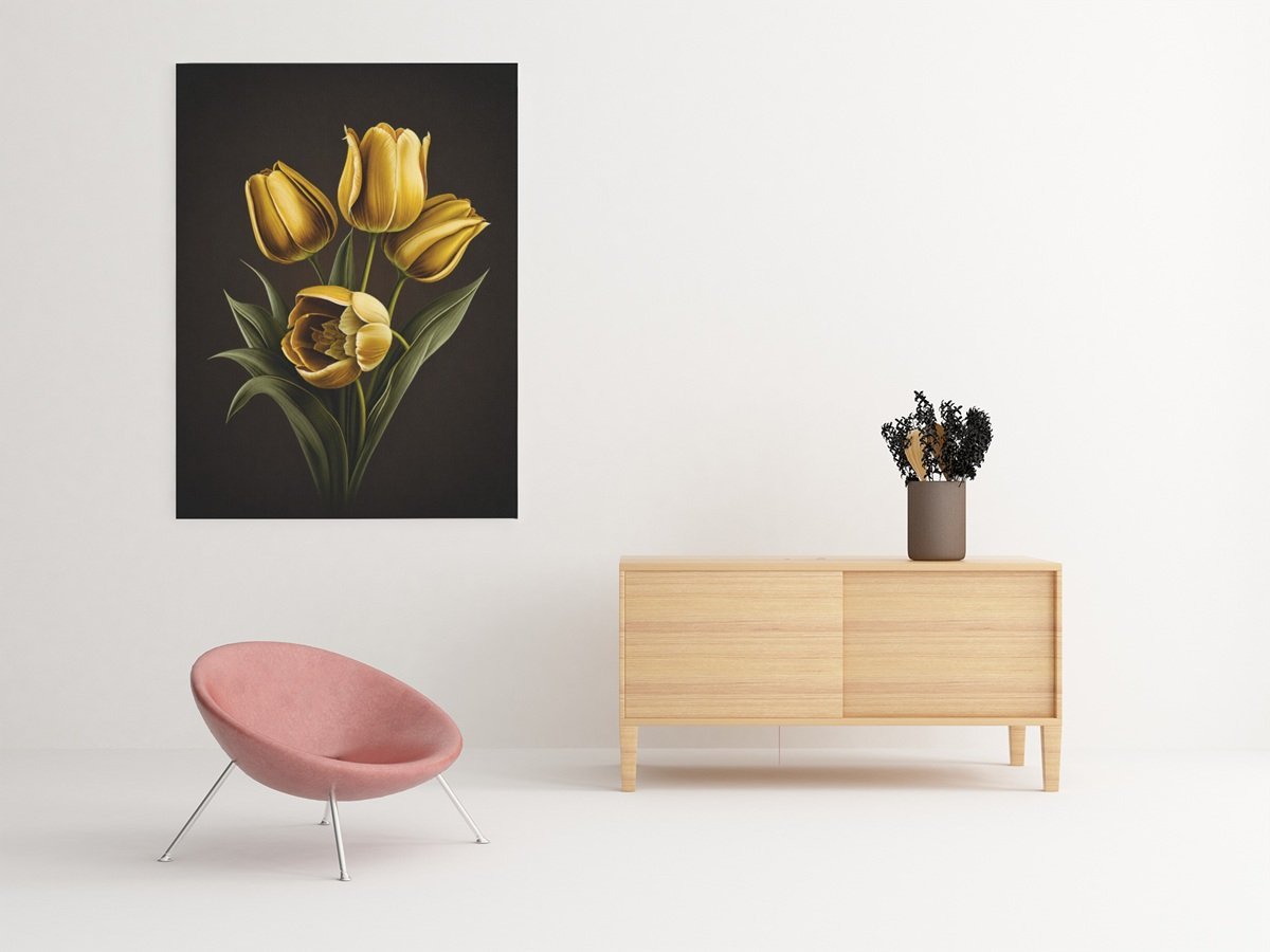 Canvas Schilderij 75x100 cm Gouden Tulpen - Afbeelding 3