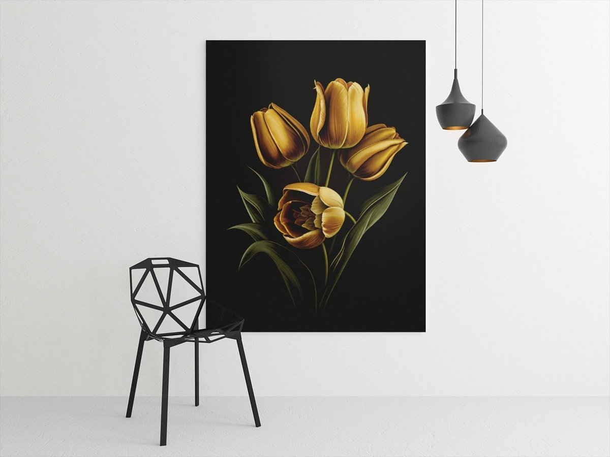 Canvas Schilderij 75x100 cm Gouden Tulpen