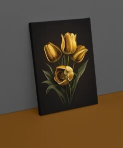 OSEFE 1043 canvas schilderij 75x100 cm gouden tulpen op zwarte achtergrond luxe wanddecoratie c