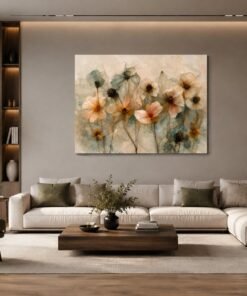 OSEFE 1049 canvas schilderij aquarel bloemen in pasteltinten 100x75 cm b