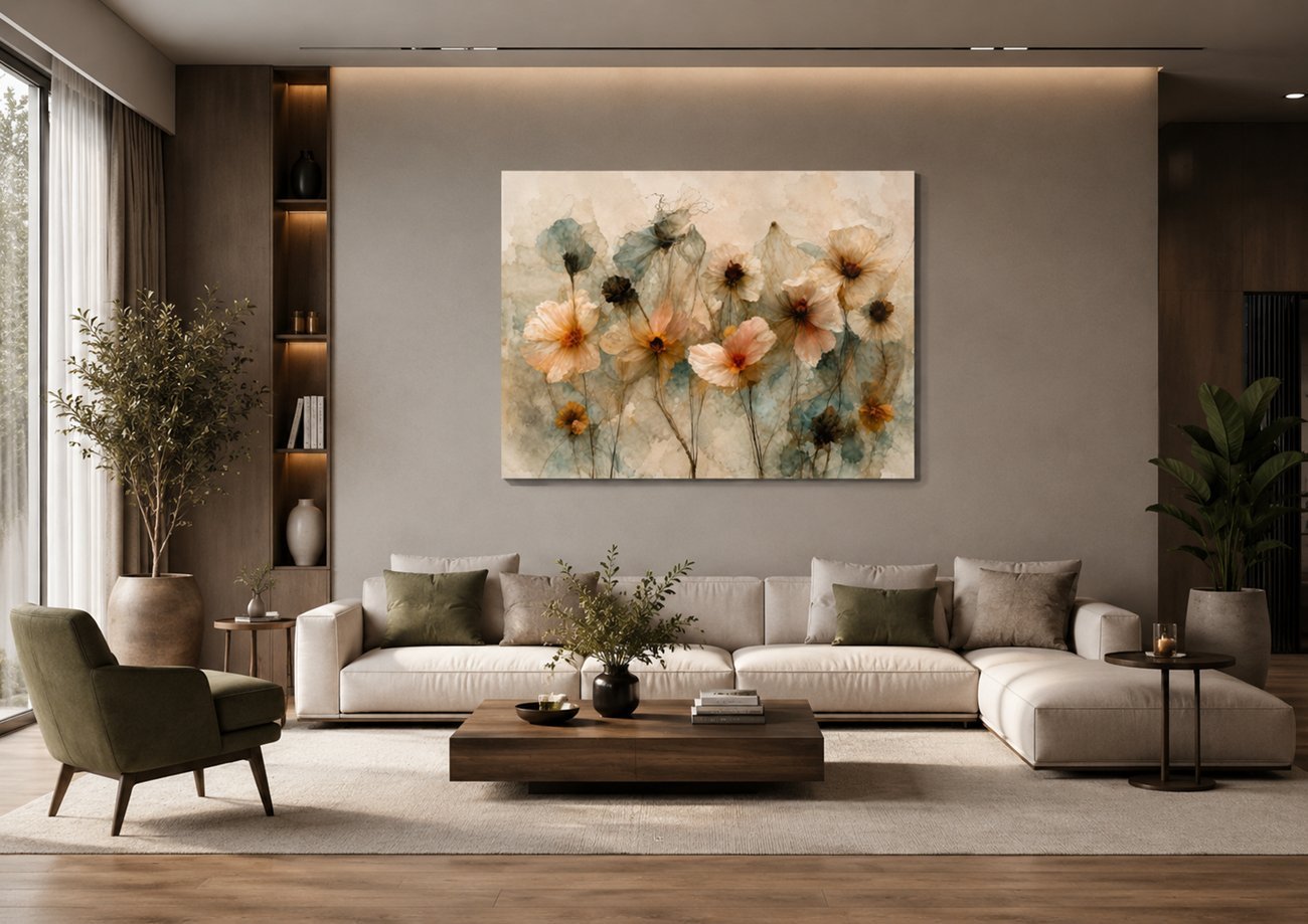 Bloemen in Pasteltinten Canvas Schilderij 100x75 cm - Afbeelding 3