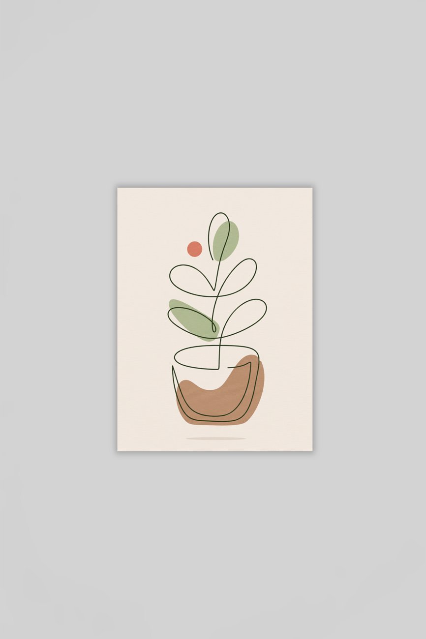 Line Art Plant Canvas Schilderij 75x100 cm