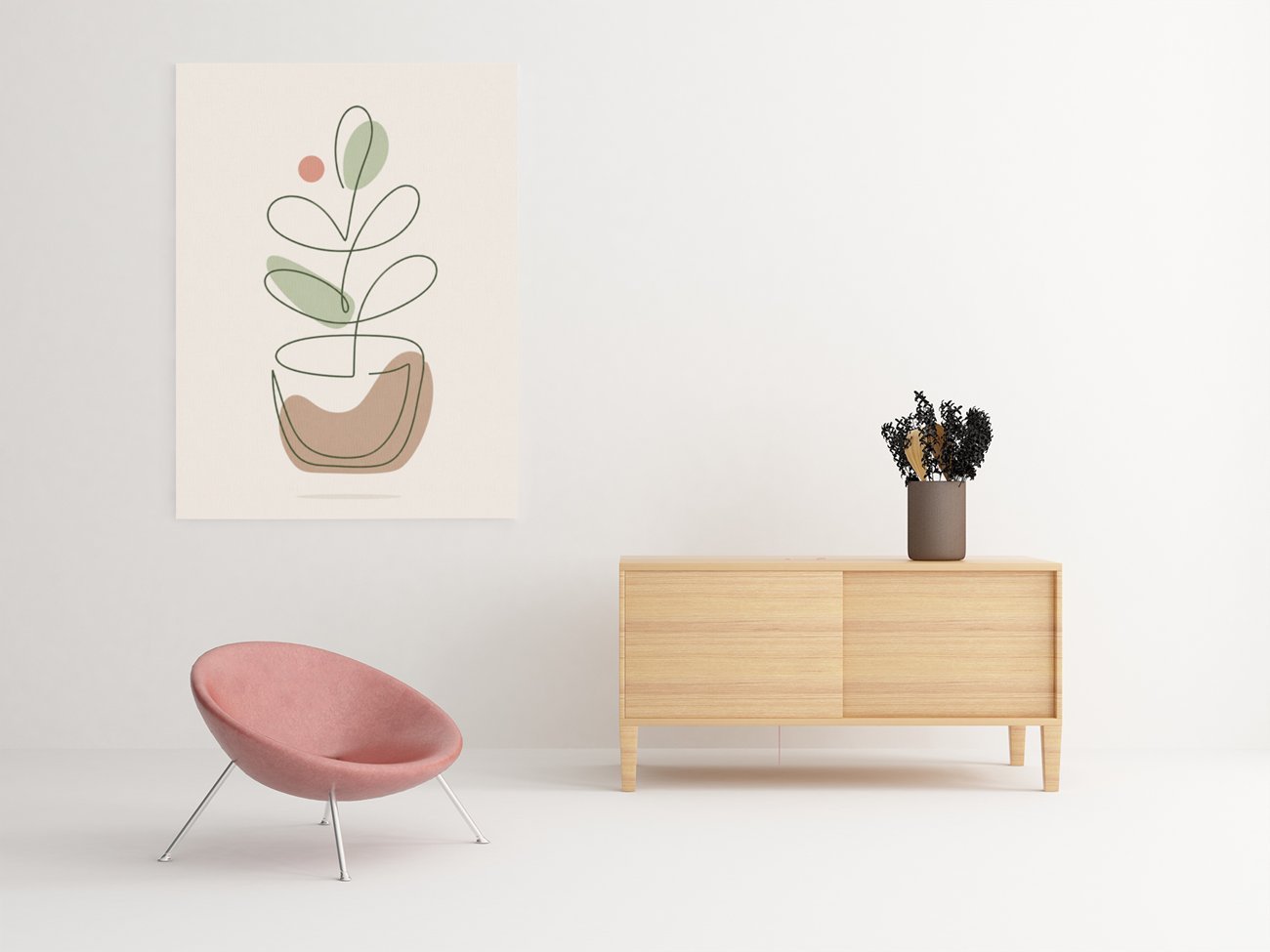 Line Art Plant Canvas Schilderij 75x100 cm - Afbeelding 3