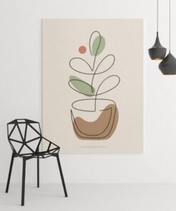 Line Art Plant Canvas Schilderij 75x100 cm