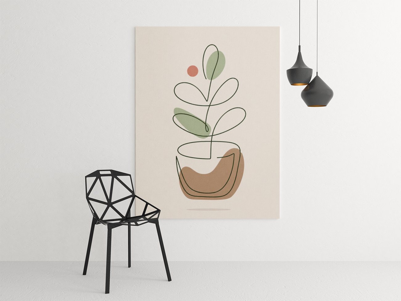 Line Art Plant Canvas Schilderij 75x100 cm
