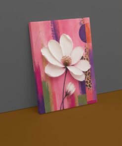 OSEFE 1051 canvas schilderij 75x100 cm witte cosmosbloem op roze achtergrond a