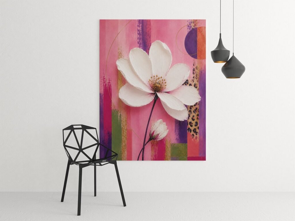 Witte Cosmosbloem Canvas Schilderij 75x100 cm 