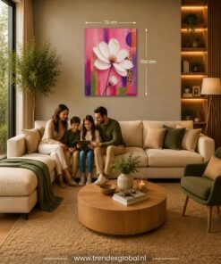 OSEFE 1051 canvas schilderij 75x100 cm witte cosmosbloem op roze achtergrond c