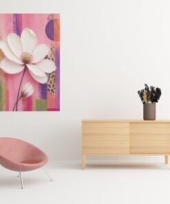 OSEFE 1051 canvas schilderij 75x100 cm witte cosmosbloem op roze achtergrond d