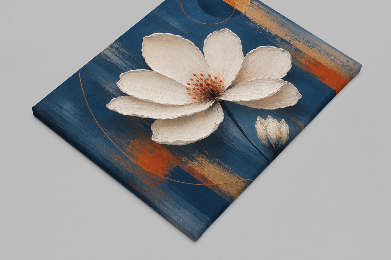 Witte Bloem Canvas Schilderij 100x75 cm - Afbeelding 2