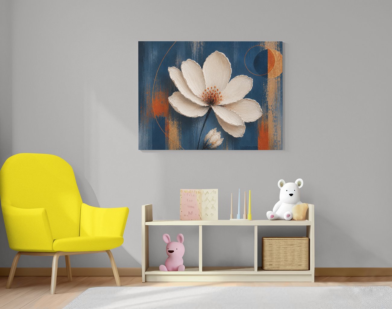 Witte Bloem Canvas Schilderij 100x75 cm - Afbeelding 3