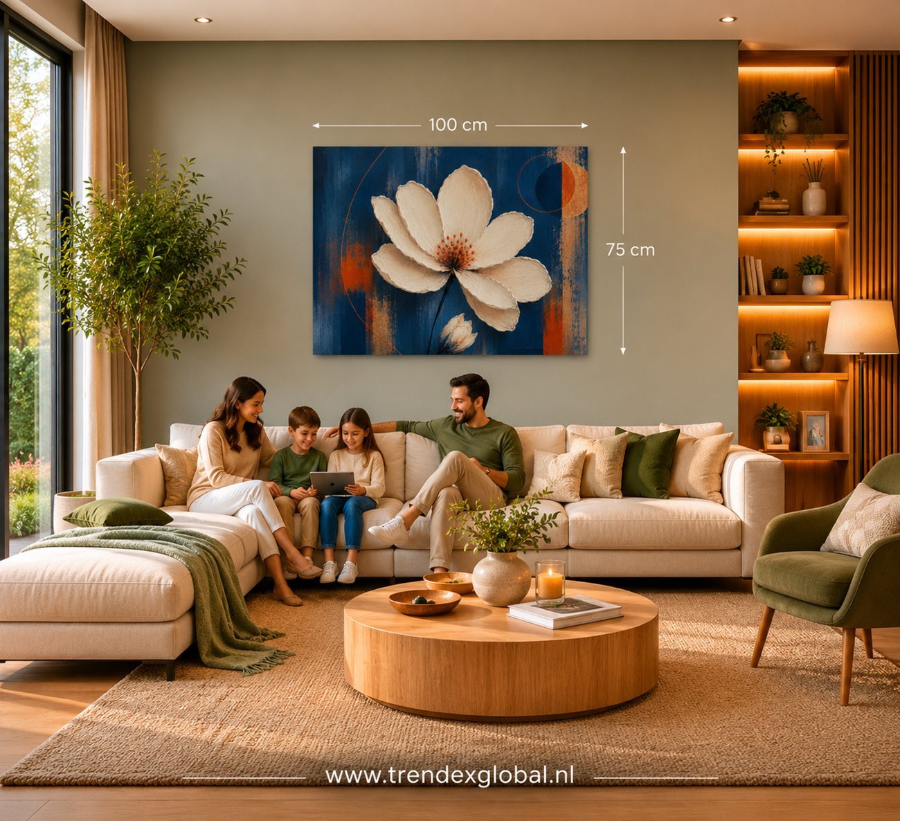 Witte Bloem Canvas Schilderij 100x75 cm