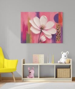 OSEFE 1054 canvas schilderij 100x75 cm roze witte bloem abstracte kunst luxe wanddecoratie c