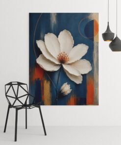 OSEFE 1055 canvas schilderij 75x100 cm witte cosmosbloem op blauwe achtergrond d