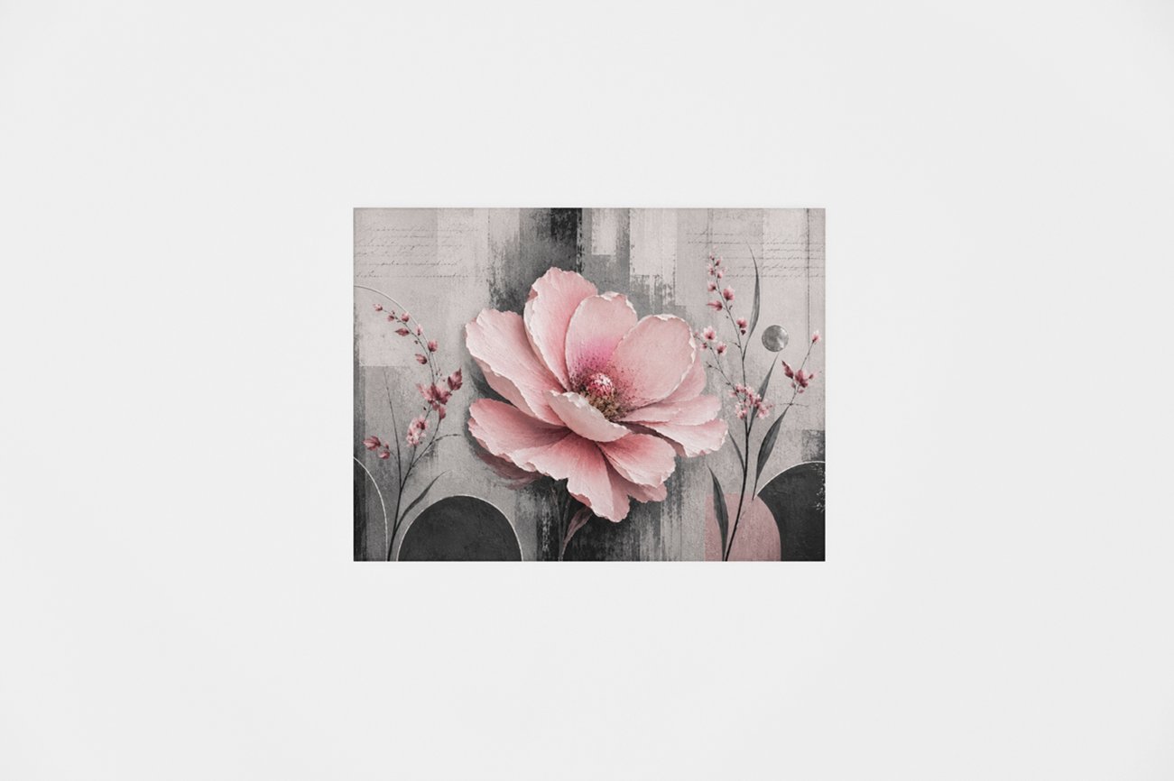 Roze Bloem Abstracte Canvas Schilderij 100x75 cm