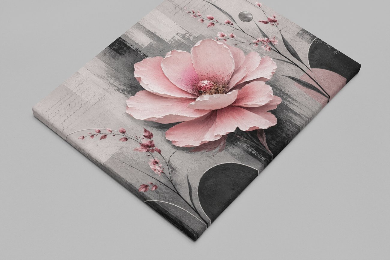 Roze Bloem Abstracte Canvas Schilderij 100x75 cm - Afbeelding 2