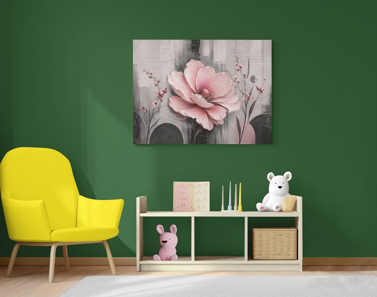 Roze Bloem Abstracte Canvas Schilderij 100x75 cm - Afbeelding 3