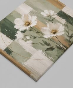 OSEFE 1057 canvas schilderij 100x75 cm witte bloemen abstracte kunst luxe wanddecoratie a