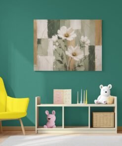 OSEFE 1057 canvas schilderij 100x75 cm witte bloemen abstracte kunst luxe wanddecoratie c