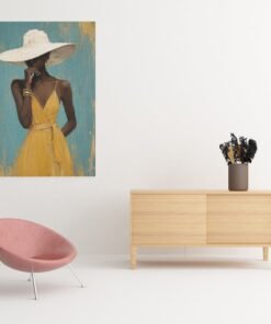 OSEFE 1059 canvas schilderij 75x100 cm elegante vrouw met zonnehoed a