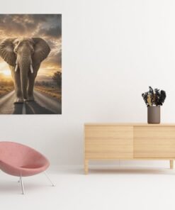 OSEFE 1061 canvas schilderij 75x100 cm afrikaanse olifant bij zonsondergang premium wanddecoratie b