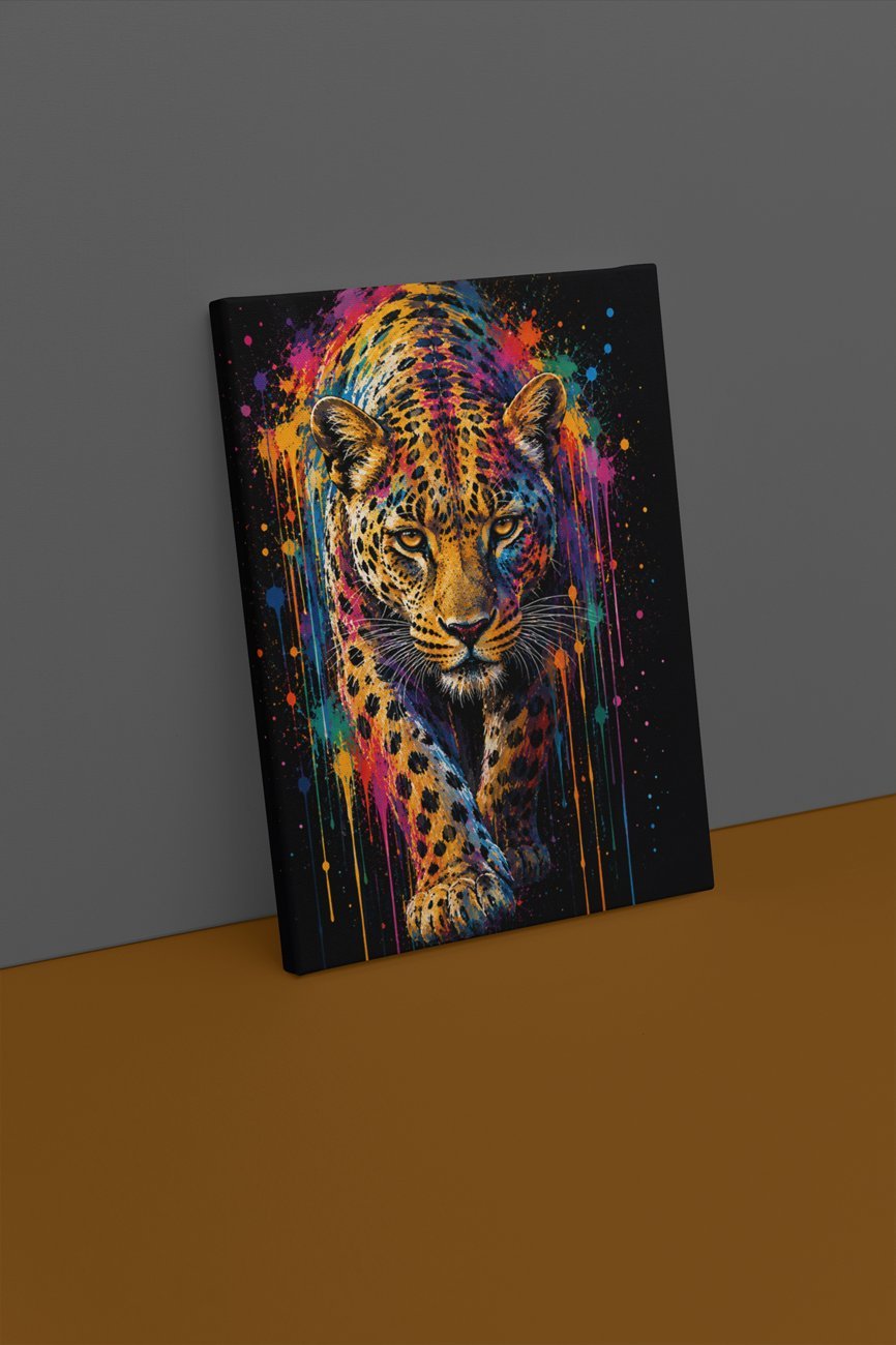 Pop Art Kleurrijke Luipaard Canvas Schilderij 75x100 cm - Afbeelding 2