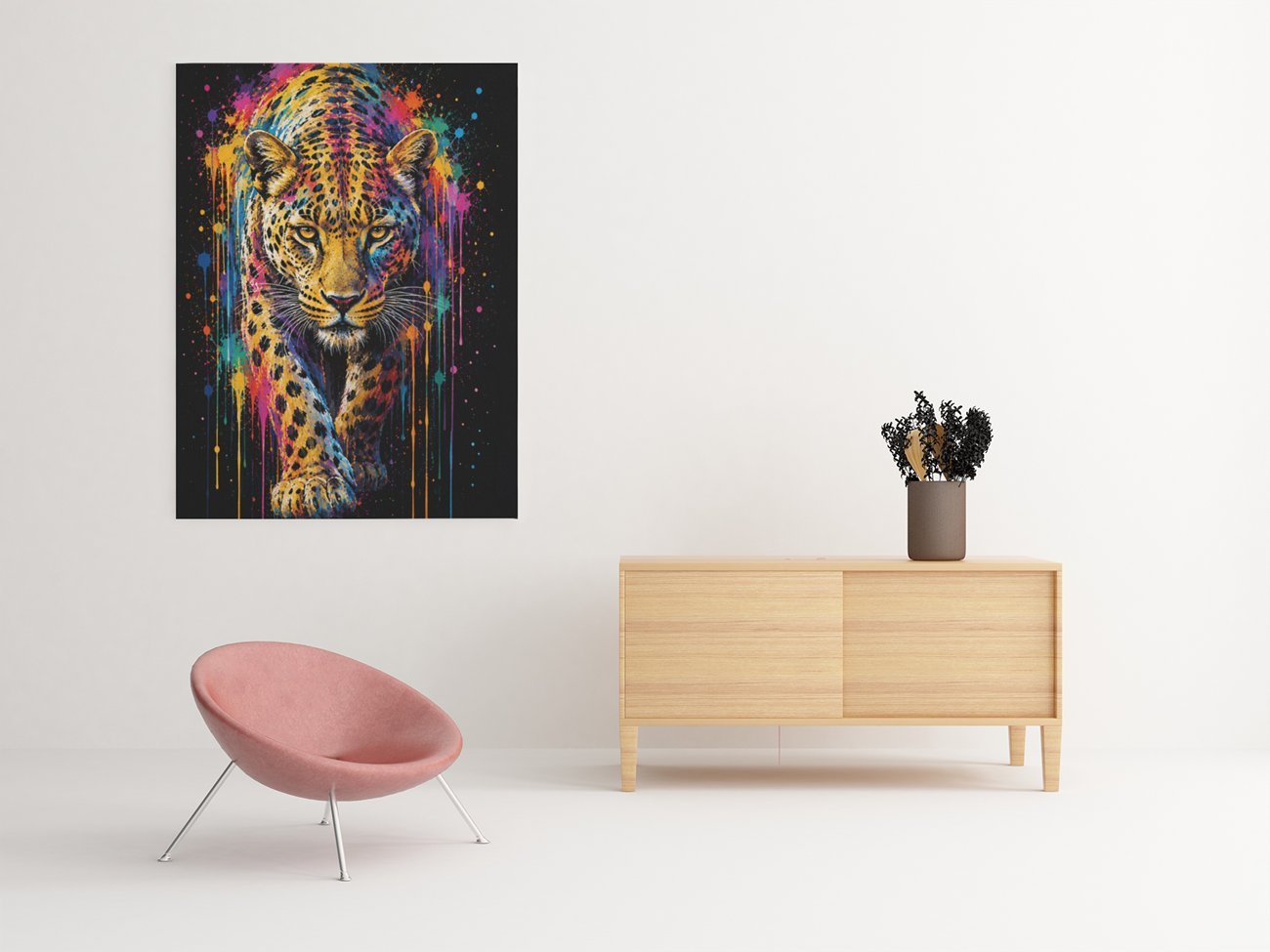 Pop Art Kleurrijke Luipaard Canvas Schilderij 75x100 cm