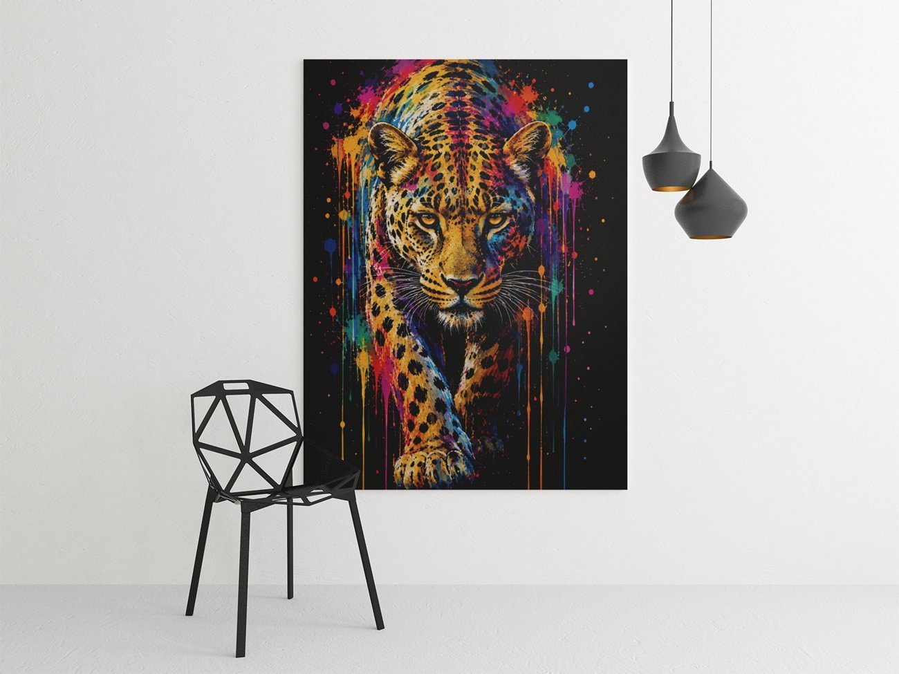 Pop Art Kleurrijke Luipaard Canvas Schilderij 75x100 cm - Afbeelding 4