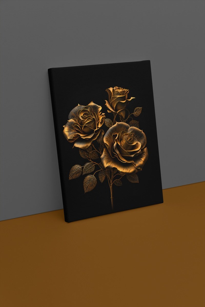 Gouden Rozen Canvas Schilderij 75x100 cm - Afbeelding 2