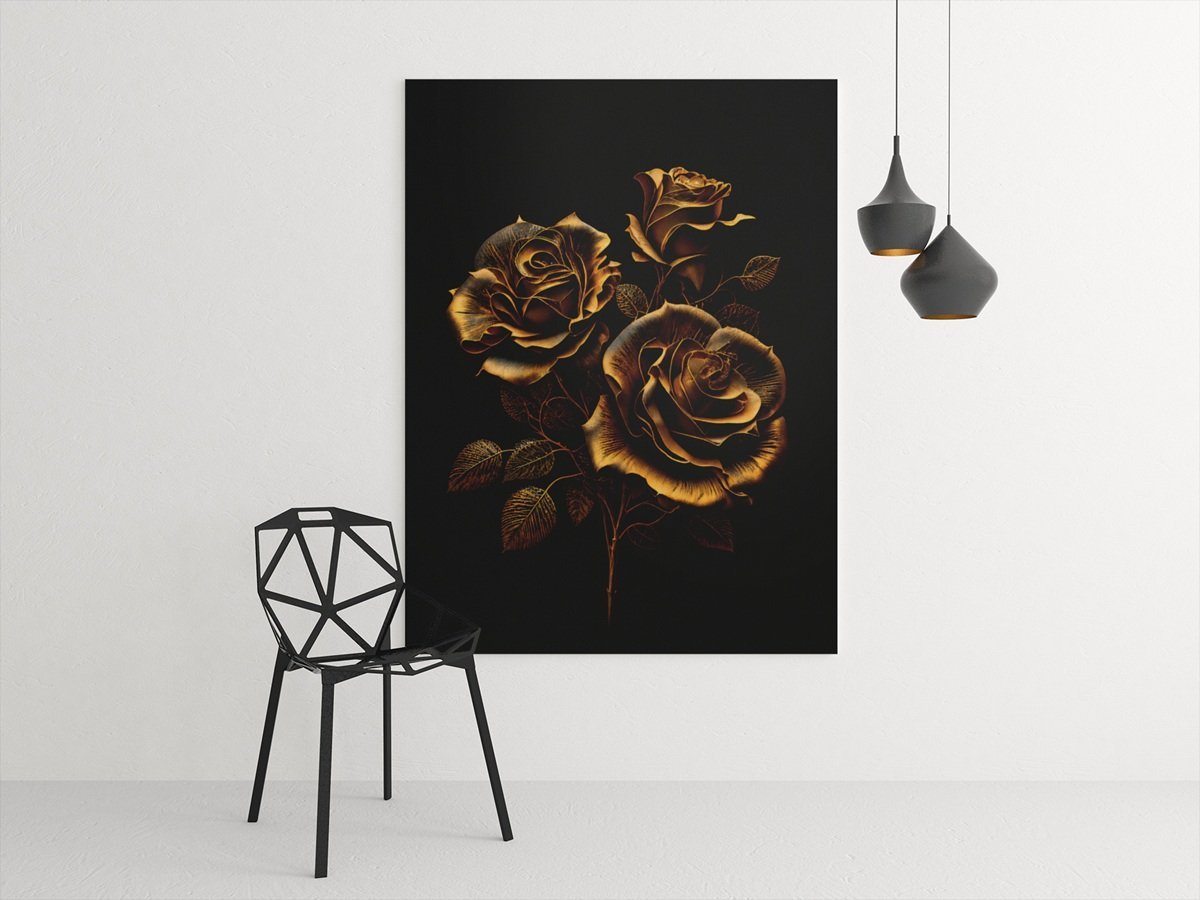 Gouden Rozen Canvas Schilderij 75x100 cm - Afbeelding 3