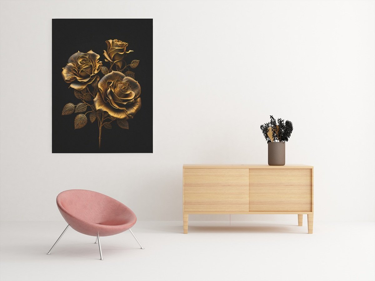 Gouden Rozen Canvas Schilderij 75x100 cm - Afbeelding 5