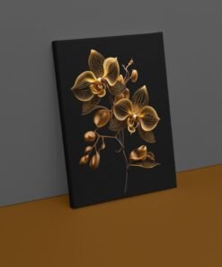 OSEFE 1067 canvas schilderij 75x100 cm gouden orchidee op zwarte achtergrond luxe wanddecoratie a