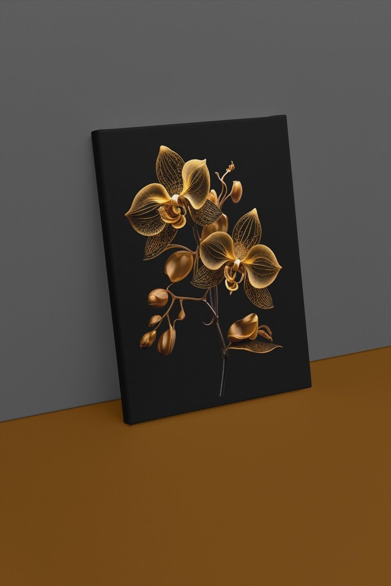 Gouden Orchidee Canvas Schilderij 75x100 cm - Afbeelding 2