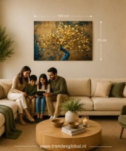 OSEFE 1068 canvas schilderij 100x75 cm gouden levensboom luxe wanddecoratie premium kunst a