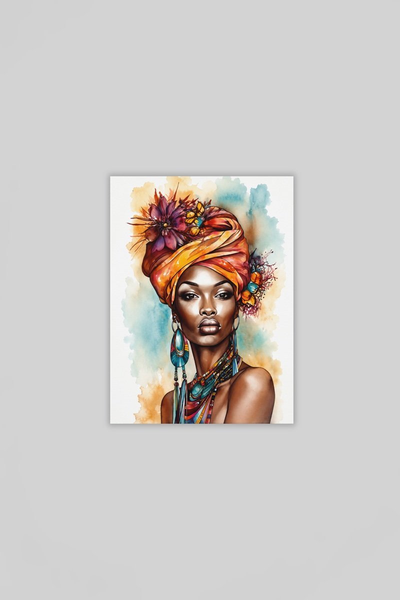 Afrikaanse Vrouw Canvas Schilderij 75x100 cm