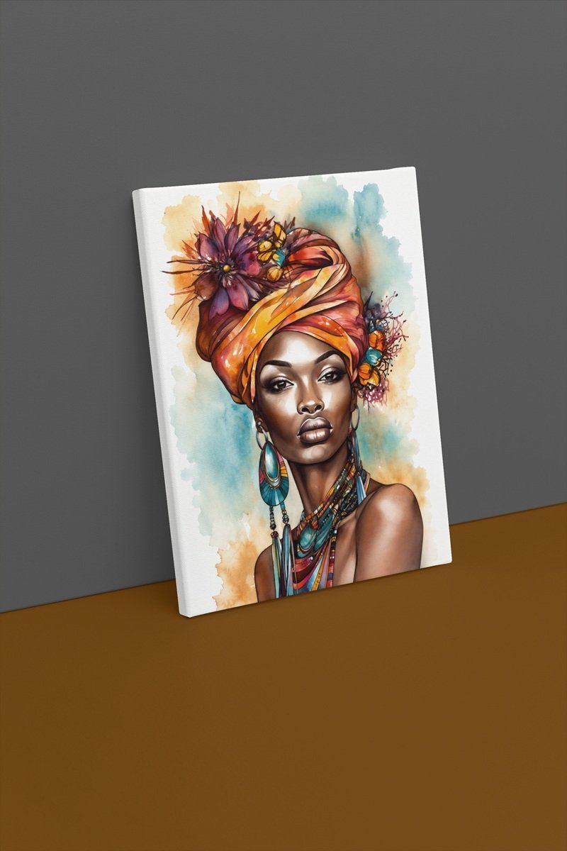 Afrikaanse Vrouw Canvas Schilderij 75x100 cm - Afbeelding 2