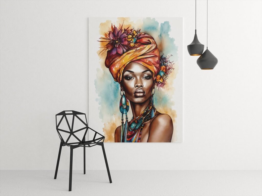 Afrikaanse Vrouw Canvas Schilderij 75x100 cm