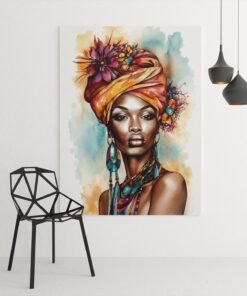 Afrikaanse Vrouw Canvas Schilderij 75x100 cm